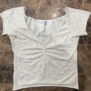 Brandy Melville Gray Ruched Cap Sleeve Blouse